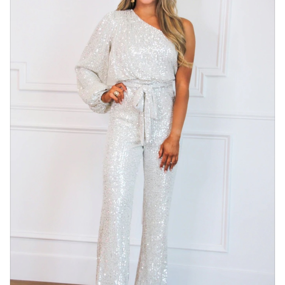 Champagne Sequin One shoulder Jumpsuit